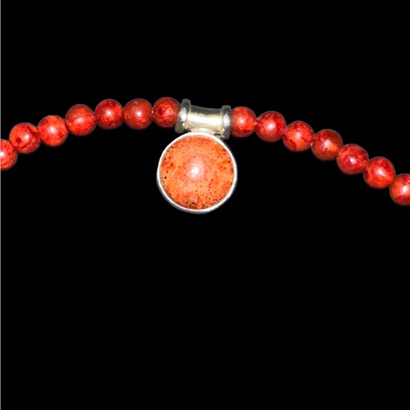 Red Sponge Coral Sterling Silver pendant and necklace with bracelet 18” & 7-7.5” - Picture 5 of 10